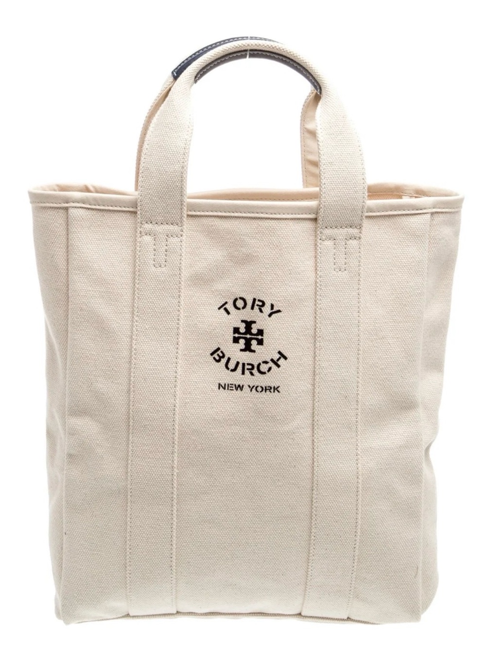 Tory Burch Natural Canvas Logo Tote with Top Handles